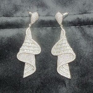 Nordstrom Silver Pave Ribbon Drop Earrings - Women Jewelry